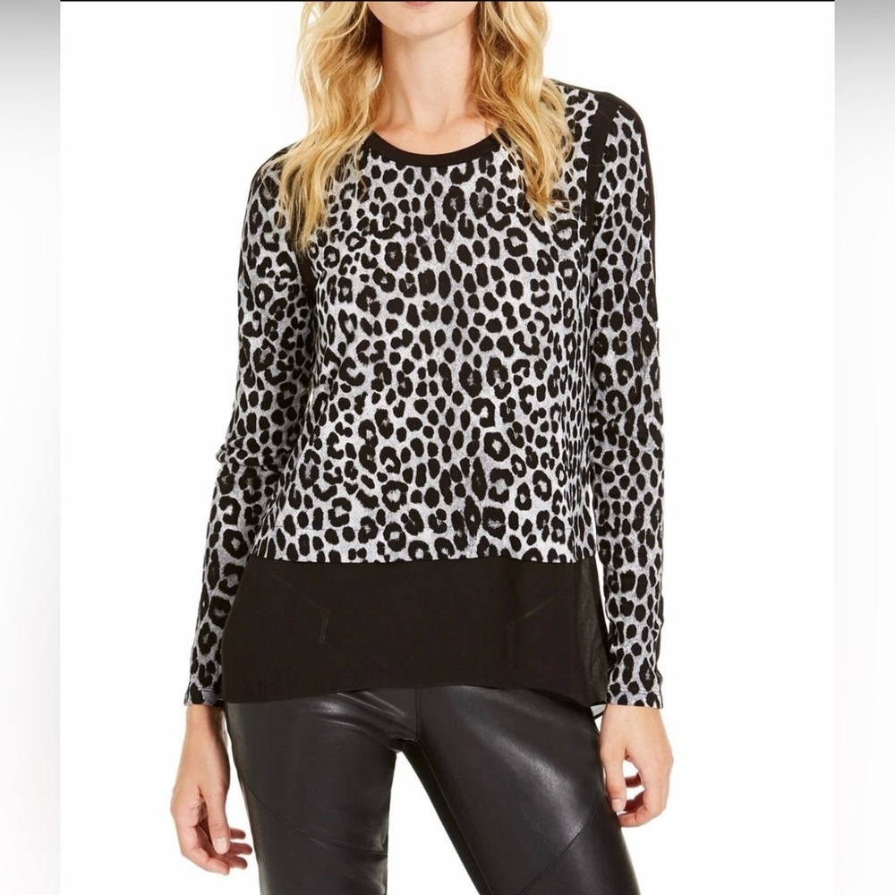 Michael Michael Kors Small Chiffon-Hem Leopard-Print Top Size Small